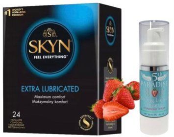 Набір з SKYN Extra Lube (24 шт) + Рідкий вібратор 5th Paradise Liquid Vibrator &mdash; Полуниця (30 мл) SOS10064 фото