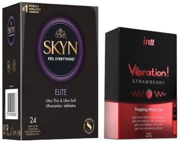 Набір з SKYN Elite (24 шт) + Рідкий вібратор Intt Vibration Strawberry (15 мл) SOS10114 фото