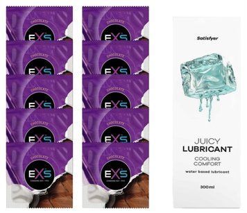 Комплект: из EXS Chocolate 10 шт + Лубрикант Satisfyer Juicy Cooling Comfort water based 300 мл SOS11326 фото