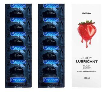 Набір: Pasante Extra Safe 10 шт. + Лубрикант Satisfyer Blast Berry (300 мл) SOS12066 фото