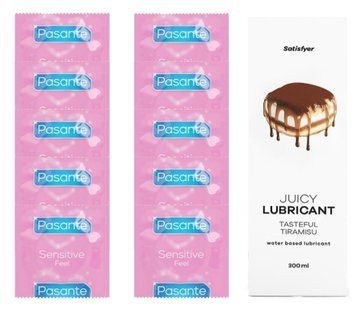 Комплект Pasante extra sensitive 10 шт. + Лубрикант Satisfyer Juicy Lubricant Tasteful Tiramisu water based 300 мл SOS11517 фото