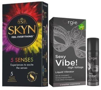 Набір з SKYN 5 Senses + Рідкий вібратор SEXY VIBE найвищий рівень вібраціі, 15 мл ORGIE  SOS9608 фото