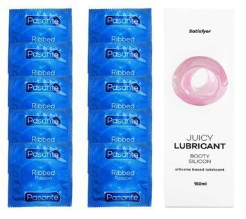 Комплект Pasante Ribbed 10 шт. + Лубрикант Satisfyer Juicy Lubricant Booty Silicon (150 мл) SOS12116 фото