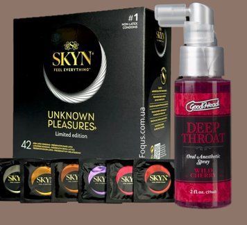 Набір SKYN Pleasures, 42 шт-6 видів + Спрей Doc Johnson GoodHead DeepThroat Spray - Wild Cherry 59 мл  SOS5121 фото
