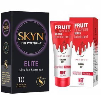 Набір : SKYN Elite (10 шт) та Лубрикант OLO зі смаком полуниці 120 мл  SOS57 фото