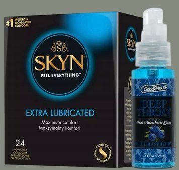 Набір SKYN Extra Lube 24 шт + Спрей Doc Johnson GoodHead Deep Throat Spray Blue Raspberry 59 мл SOS5861 фото