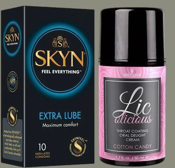 Набір Skyn Extra Lube 10 штук + Гель Sensuva - Lic-o-licious Cotton Candy (50 мл) SOS5192 фото