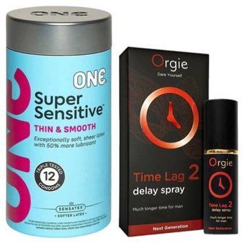 Набор из ONE Super Sensitive Pack 12 шт + Пролонгатор Orgie Time Lag 2 Delay Spray, 10 мл SOS9408 фото