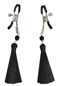 Гвинтові затискачі для сосків з пензликами Art of Sex Nipple Clamps Black Tassels, чорні  SO5856 фото
