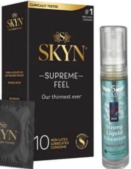 Набір з Skyn Supreme Feel 10 шт + Рідкий вібратор 5th Paradise Liquid Vibrator &mdash; Енергетичний напій (10 мл)  SOS10265 фото