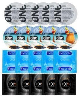 Набір 20 шт ONE Extra Strong + ONE Island Punch + Pasante Cooling + EXS Black Latex SOS7268 фото