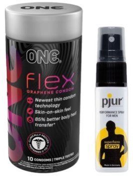 Набор из 10 шт ONE Flex графен + Пролонгатор pjur Superhero Spray 20 мл SOS9282 фото