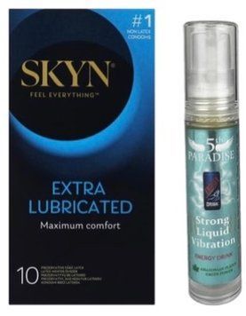 Набір з SKYN Extra Lube (10 шт) + Рідкий вібратор 5th Paradise Liquid Vibrator &mdash; Енергетичний напій (10 мл) SOS10165 фото