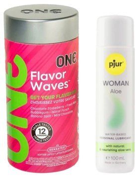 Комплект ONE Flavor Waves 12 штук + Pjur Woman Aloe 100 мл SOS12972 фото
