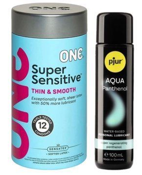 Набор ONE Super Sensitive Pack 12 шт + Лубрикант Pjur Aqua Panthenol 100 мл SOS13022 фото