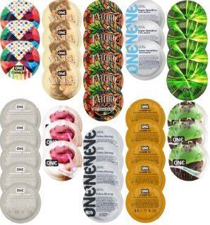 Набір з 39 шт ONE Extreme Ribs + ONE Vanish + ONE Tattoo + ONE Sensitive + ONE Glowing + ONE Pleasure Dome + ONE Bubblegum + ONE Extra Strong + ONE Legend XL + ONE Mint Chocolate  SOS8323 фото
