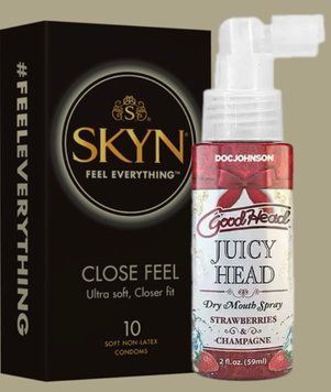 Набір SKYN Close Feel пачка 10 штук + Зволожувальний спрей оральний Doc Johnson GoodHead - Juicy Head - Strawberries and Champagne 59мл  SOS5035 фото