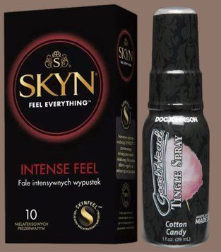Комплект SKYN Intense Feel 10 шт + Спрей   Doc Johnson GoodHead Tingle Spray - Cotton Candy (29 мл)  SOS5660 фото