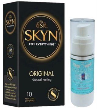 Набір з SKYN Original (10 шт)   + рідки вібратор 5th Paradise Liquid Vibrator &mdash; Енергетичний напій (30 мл)  SOS9869 фото