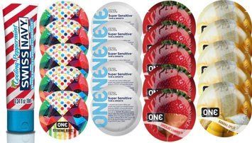Набор из SwissNavy CoolingPeppermint 10мл + ONERibs + ONE Sensitive + ONEChocolateStrawberry + ONEBanana SOS8637 фото