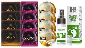 Комплект: Пролонгатор SHS Orgasm Control Spray 15 мл + 8 шт. SKYN + 4 шт. ONE Banana SOS10887 фото