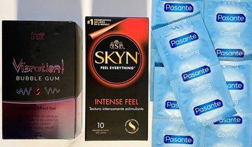 Набор 20 шт SKYN Intense Feel &ndash; Pasante Cooling + Жидкий вибратор Intt Vibration Bubble Gum (15 мл) SOS1503 фото