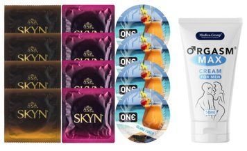 Комплект: Пролонгатор Medica-Group Orgasm Max 50 мл + 8 шт SKYN + 4 шт ONE Island Punch SOS10986 фото