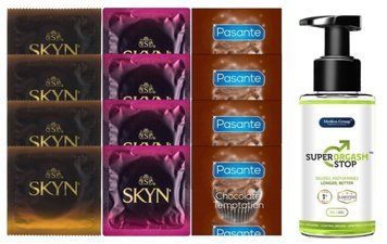 Комплект: Пролонгатор Super Orgasm Stop Гель (150 мл) + 8 шт SKYN + 4 шт Pasante Chocolate SOS10793 фото
