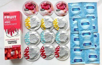Набір 22 шт - ONE Super Studs, Super Sensitive, Flavor Waves, Extreme ribs - Pasante Cooling + Лубрикант SWEET SECRET 120ml OLO SOS1853 фото