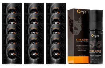 Комплект EXS Black Latex 15 шт + Orgie Xtra Hard Power Gel For Him (50 мл)  SOS14630 фото