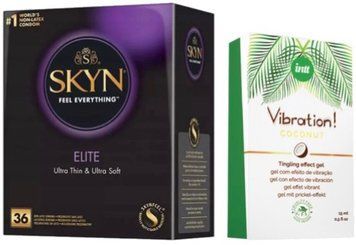 Набір з SKYN Elite 36 шт + Рідкий вібратор Intt Vibration Coconut Vegan (15 мл) SOS10215 фото