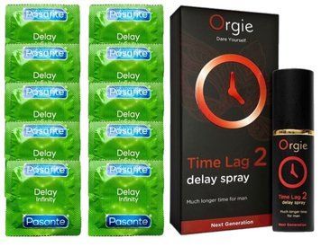 Комплект: Pasante Delay 10 шт + Пролонгатор Orgie Time Lag 2 Delay Spray (10 мл) SOS11036 фото