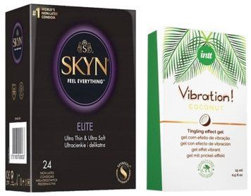 Набір з SKYN Elite (24 шт) + Рідкий вібратор Intt Vibration Coconut Vegan (15 мл) SOS10115 фото
