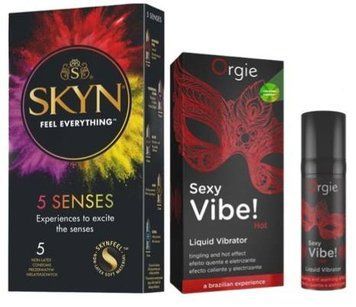 Набір з SKYN 5 Senses + Рідкий вібратор SEXY VIBE 15 мл вібрація + зігріваючий ефект ORGIE SOS9609 фото