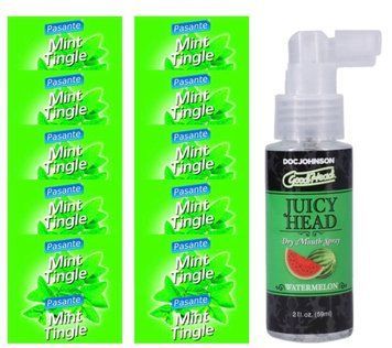 Комплект Pasante Mint Tingle 10 шт + Doc Johnson GoodHead Juicy Head Dry Mouth Spray Watermelon (59 мл) SOS13913 фото