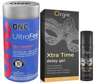 Набор из ONE UltraFeel 2-in-1 Pack 10 шт + Пролонгатор X-TRA TIME, 15 мл ORGIE SOS9248 фото