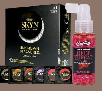 Набір SKYN Pleasures, 42 шт-6 видів + Спрей  Doc Johnson GoodHead DeepThroat Spray - Sweet Strawberry 59 мл SOS5122 фото