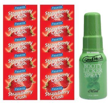 Pasante Strawberry Crush 10 шт + Doc Johnson Booty Licker Spray &ndash; Mint, 29 мл SOS13963 фото