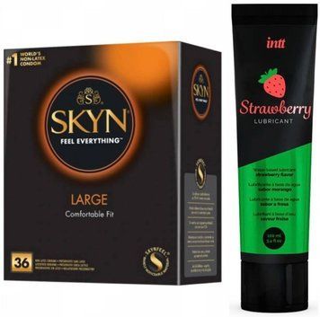 Набір : SKYN Large 36 шт та Лубрикант  Intt Strawberry (100 мл) SOS75 фото