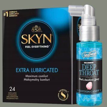 Набор SKYN Extra Lube 24 шт + Спрей Doc Johnson GoodHead DeepThroat Spray Cotton Candy 59 мл   SOS5860 фото