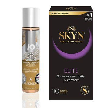 10 штук SKYN Elite + Лубрикант System JO H2O &mdash; Vanilla Cream (30 мл) SOS4793 фото