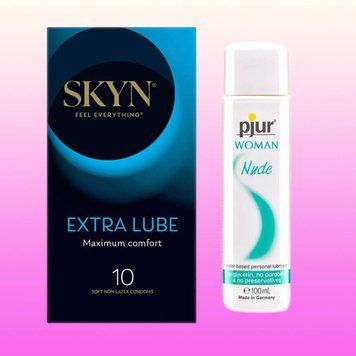 Комплект Skyn Extra Lube 10 шт + Лубрикант pjur Woman Nude 100 мл SOS4474 фото