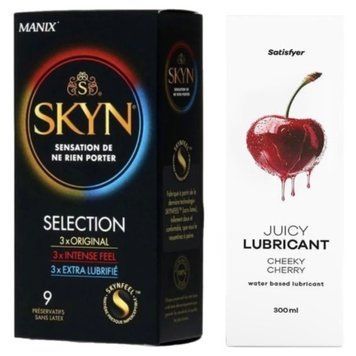Набір Лубрикант Satisfyer Cheeky Cherry 300 мл + Skyn Selection 9 шт. SOS12787 фото